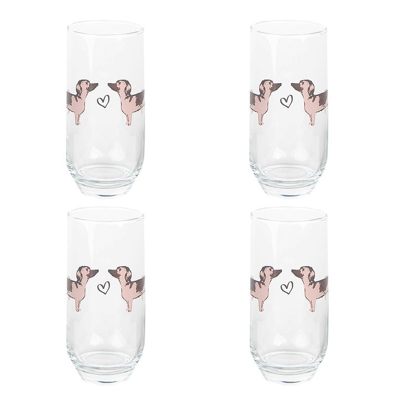 Foto van Haes deco - set van 4 waterglazen - ø 7x14 cm / 380 ml - glas - dachshund love