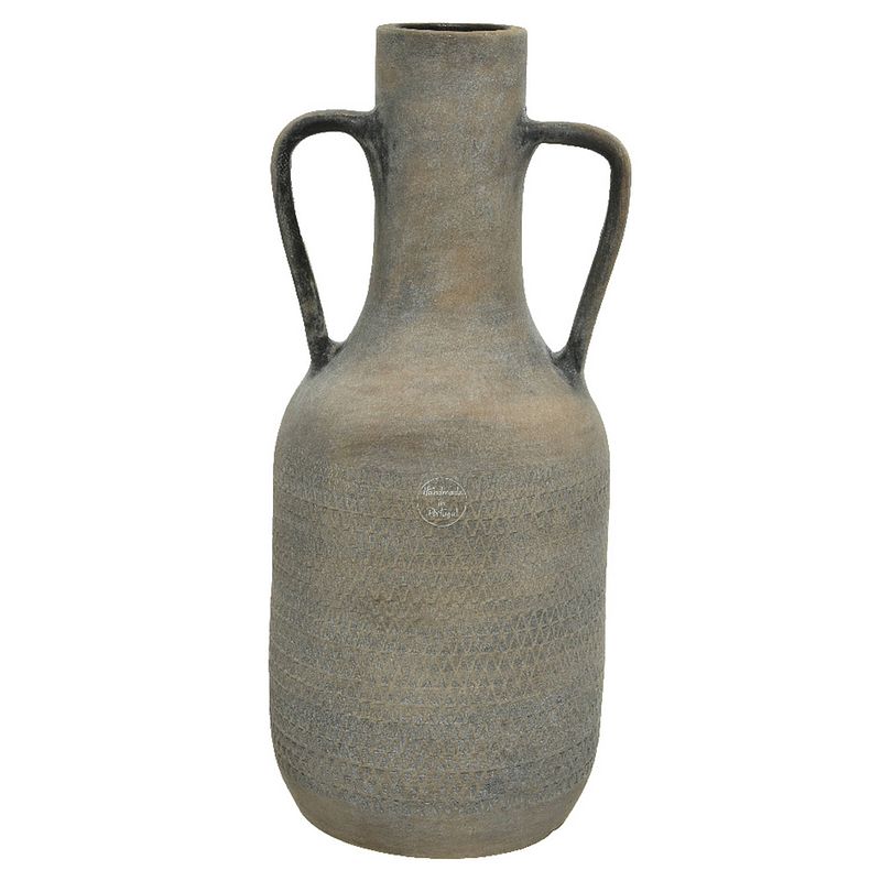 Foto van Vaas fles model - terracotta - grijs - d19 x h45 cm - vazen