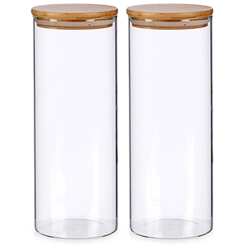 Foto van Set van 2x stuks glazen luxe keuken voorraadpotten/voorraadbussen 1800 ml - voorraadpot