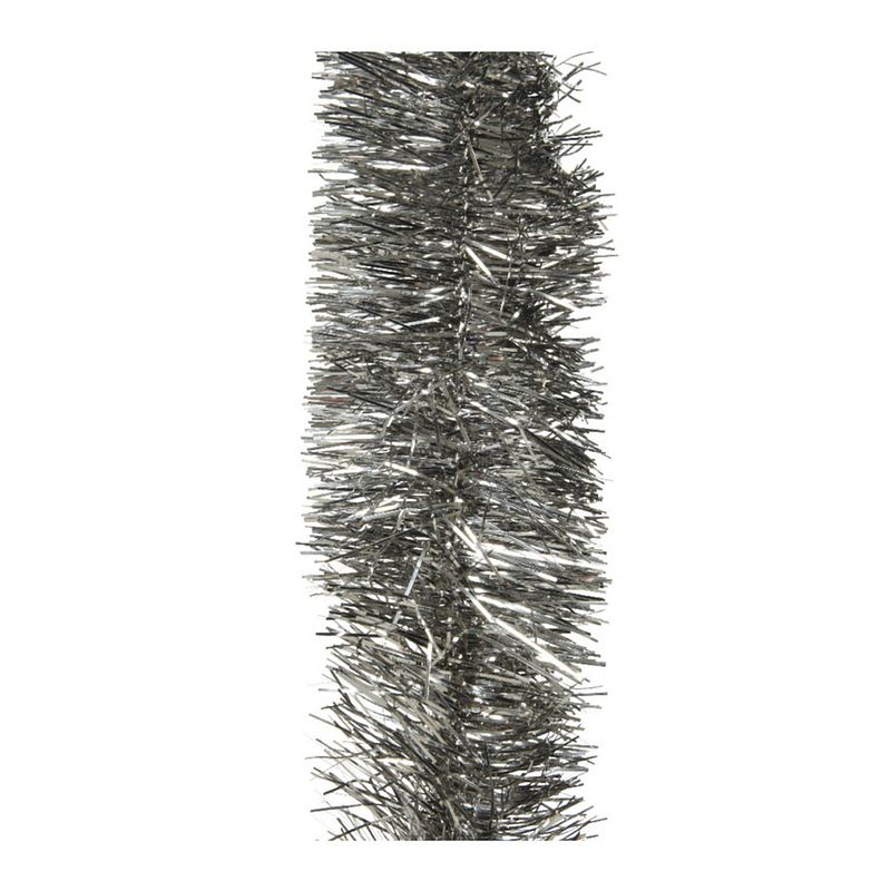 Foto van 1x stuks kerstboom slingers/lametta guirlandes antraciet (warm grey) 270 x 7 cm - kerstslingers