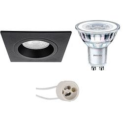 Foto van Led spot set - pragmi rodos pro - gu10 fitting - inbouw vierkant - mat zwart - 93mm - philips - corepro 827 36d - 4.6w -