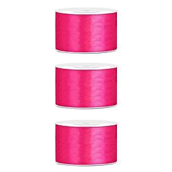 Foto van 3x hobby/decoratie donker roze satijnen sierlinten 3,8 cm/38 mm x 25 meter - cadeaulinten