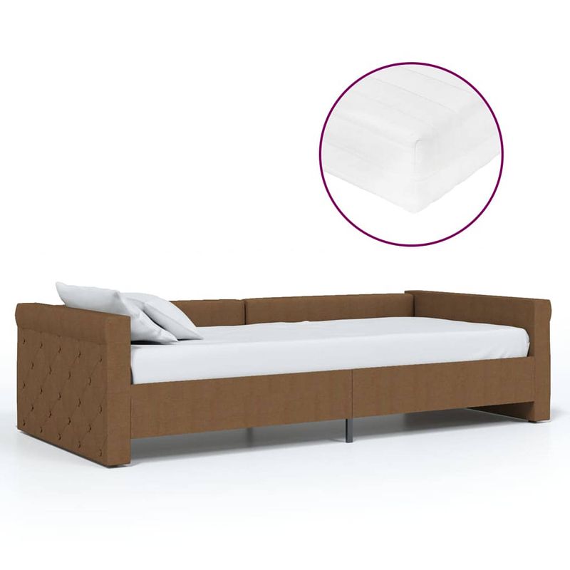 Foto van The living store slaapbank bruin - 221x97x62 cm - usb-uitgang - wit matras - 90x200x16 cm - h2/h3