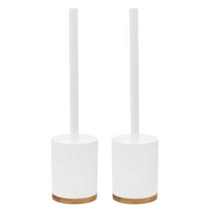 Foto van 2x stuks wc-/toiletborstel met houder rond wit polyresin/steen 40 cm - toiletborstels