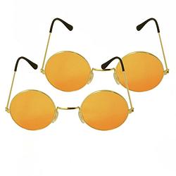 Foto van Oranje hippie flower power set van 2 zonnebrillen met ronde glazen - verkleedbrillen