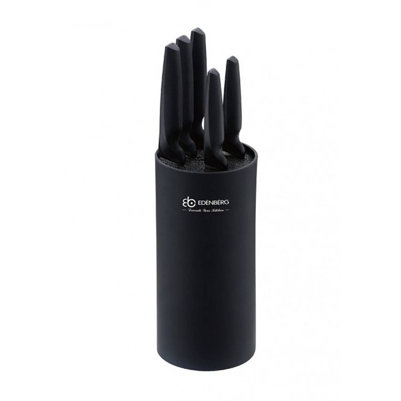 Foto van Edënbërg black line - messenset met universele messenhouder - 6 delig - ø 11 cm - zwart, keramische coating