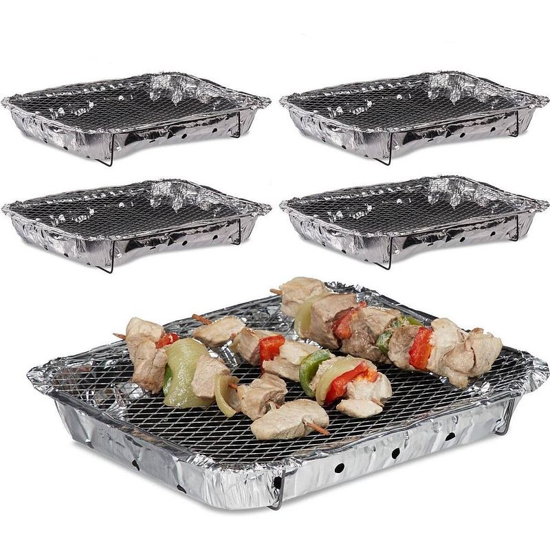 Foto van 5 stuks barbecue - instant - wegwerp - buiten barbecue - tafel - rooster - picknick - barbecue accessoires - grill