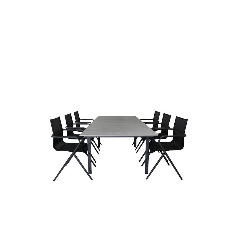 Foto van Levels tuinmeubelset tafel 100x160/240cm en 6 stoel alina zwart, grijs.