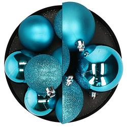 Foto van Atmosphera kerstballen - 12x st - turquoise - 7 en 8 cm - kunststof - kerstbal