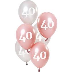 Foto van Folat ballonnen glossy 40 jaar 23 cm latex roze/zilver 6 stuks