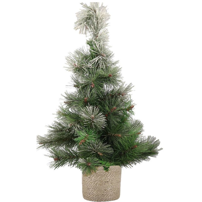 Foto van Besneeuwde kunstboom/kunst kerstboom 60 cm met naturel jute pot - kunstkerstboom