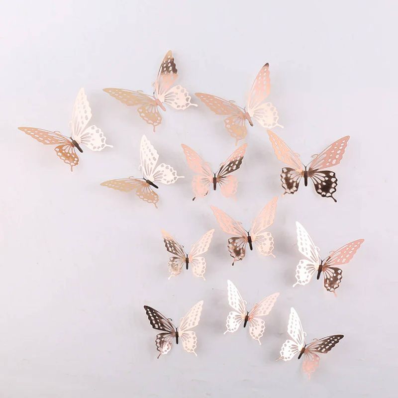 Foto van Cake topper decoratie vlinders of muur decoratie met plakkers 12 stuks rosé - 3d vlinders - vl-04