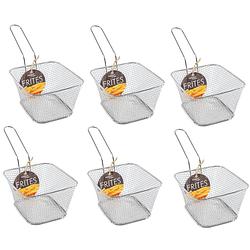 Foto van 6x stuks zilver patat/snack serveermandjes/frietmandjes 14 cm - tafeldecoratie - patat/snack serveren in een mandje