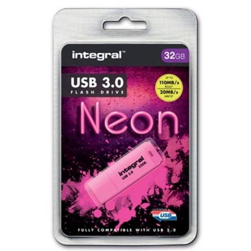 Foto van Integral neon usb 3.0 stick, 32 gb, roze
