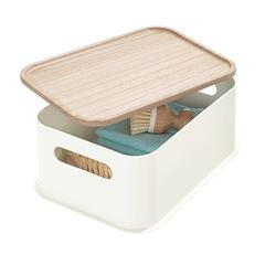 Foto van Idesign - opbergbox met handvat en deksel, 30.2 x 21.3 x 12.7 cm, paulownia hout, kokoswit - idesign eco storage