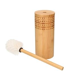 Foto van Toiletborstel bruin met houder van bamboe 24 cm - toiletborstels