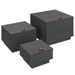 Foto van Vidaxl opbergboxen met deksels 3 st massief grenenhout grijs
