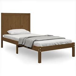 Foto van The living store houten bedframe - 205.5 x 105.5 x 31 cm - massief grenenhout - honingbruin