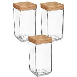 Foto van 3x stuks voorraadbussen/voorraadpotten 2l glas met houten deksel - voorraadpot