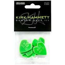 Foto van Dunlop kirk hammett custom jazz iii 6-pack plectrumset