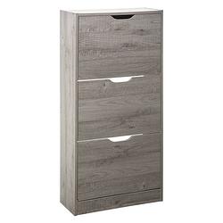 Foto van 4goodz schoenenkast 3 lades 60x24x118 cm - voor 18 paar- grijs eiken