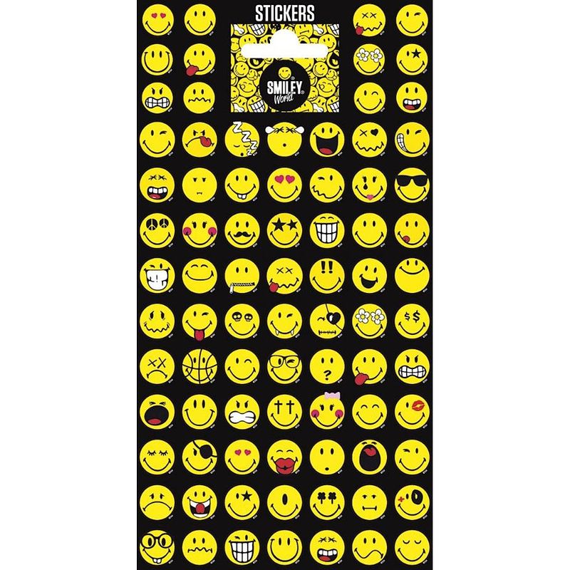Foto van Funny products stickervel smiley world papier geel 82 stuks