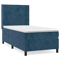 Foto van The living store boxspringbed - donkerblauw fluweel - 203 x 93 x 118/128 cm - pocketvering matras - middelharde