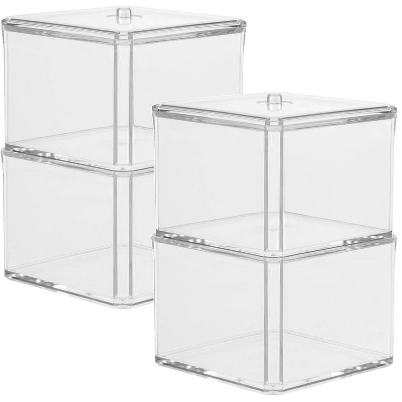 Foto van Set van 2x stuks dubbele make-up organizer en watjes houder vierkant 9,5 x 17 cm van kunststof - opbergbox