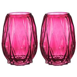 Foto van Bloemenvazen 2x stuks - luxe decoratie glas - roze - 13 x 19 cm - vazen