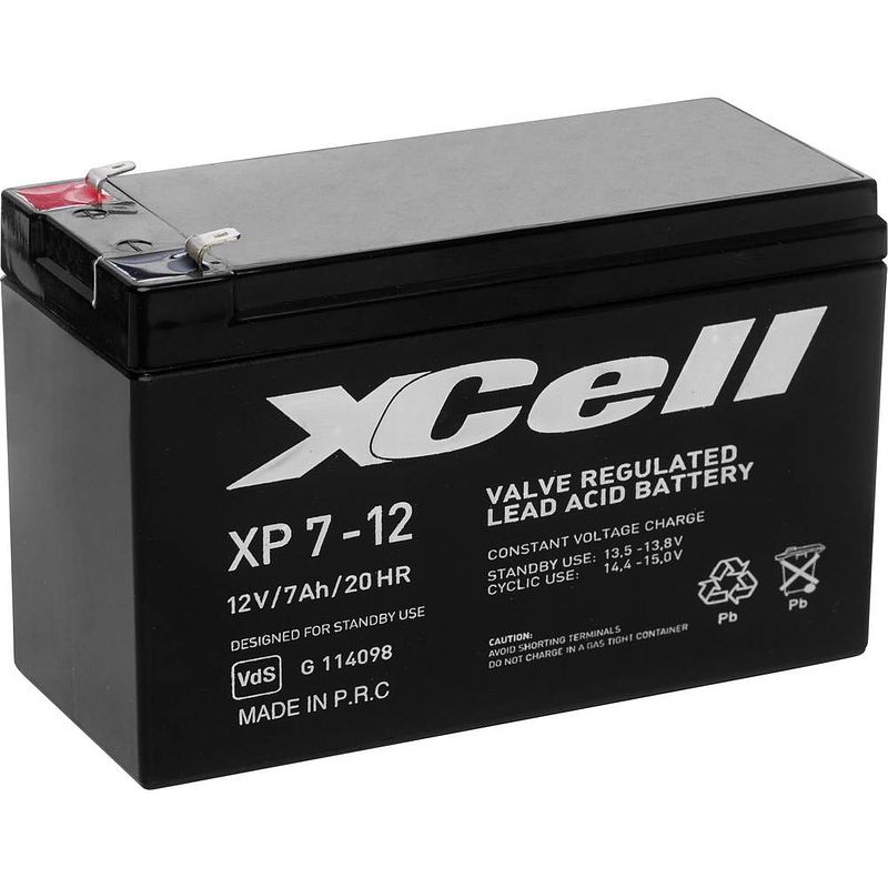 Foto van Xcell xp712 loodaccu 12 v 7 ah loodvlies (agm) (b x h x d) 151 x 94 x 65 mm kabelschoen 4.8 mm onderhoudsvrij, vds-certificering