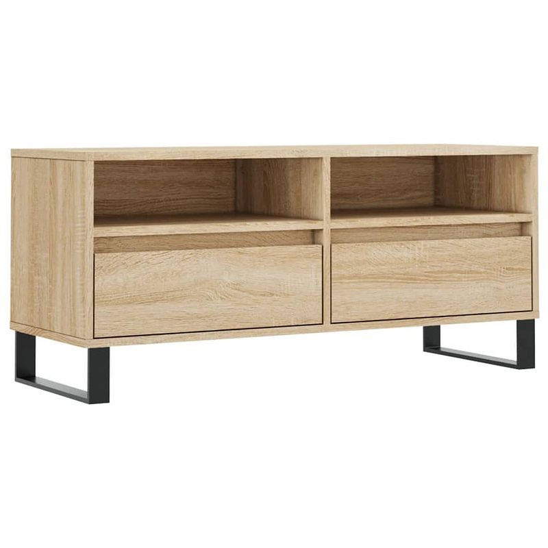 Foto van The living store tv-meubel sonoma eiken - tv-kast met opbergruimte - 100x34.5x44.5cm - stevig hout - ijzeren poten