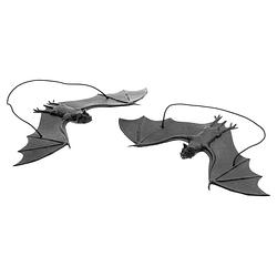 Foto van Chaks nep vleermuizen hangend - 23 cm - zwart - 2x stuks - griezel/horror thema decoratie dieren - feestdecoratievoorwer