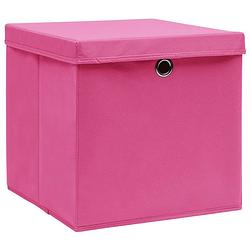 Foto van The living store opbergboxen - roze nonwoven stof - 32x32x32 cm - inklapbaar - met deksels - levering bevat 10 stuks