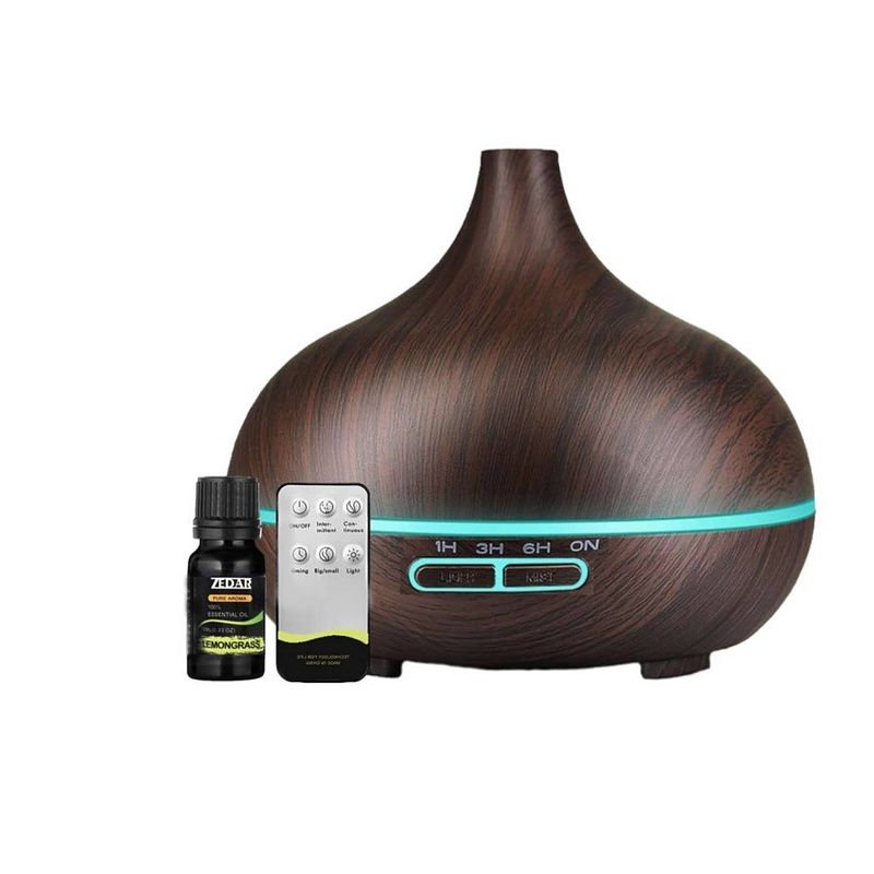 Foto van Aroma diffuser 550ml met lemongrass olie en afstandsbediening - luchtbevochtiger - geurverspreider - zedar
