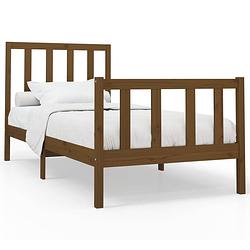 Foto van The living store houten bedframe - massief grenenhout - 205.5 x 96 x 69.5 cm - honingbruin