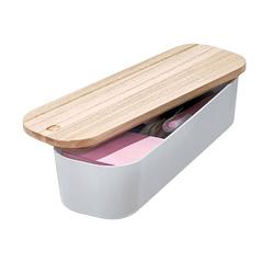 Foto van Idesign - opbergbox met deksel, medium, 9 x 27.5 x 6 cm, gerecycled kunststof/hout, grijs - idesign eco storage