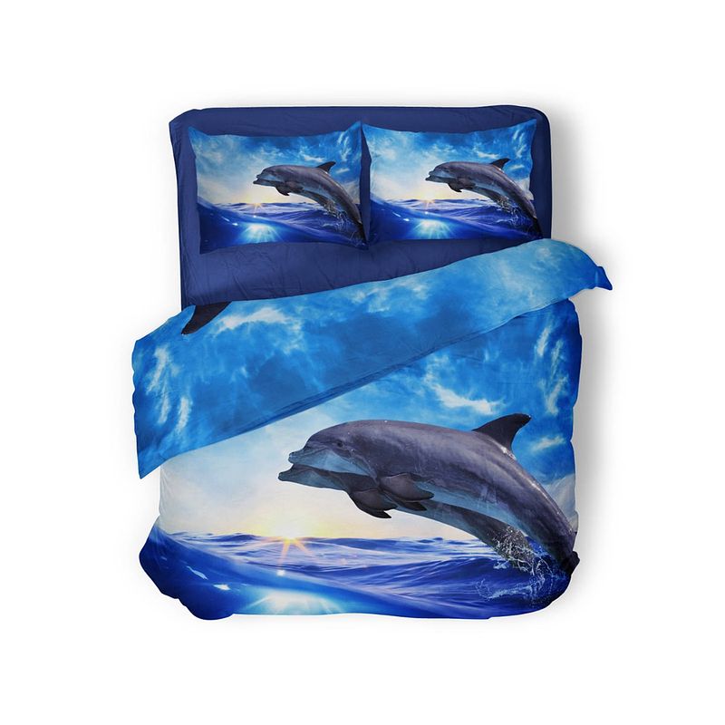 Foto van Eleganzzz dekbedovertrek micropercal dolphins - blauw 200x200/220cm