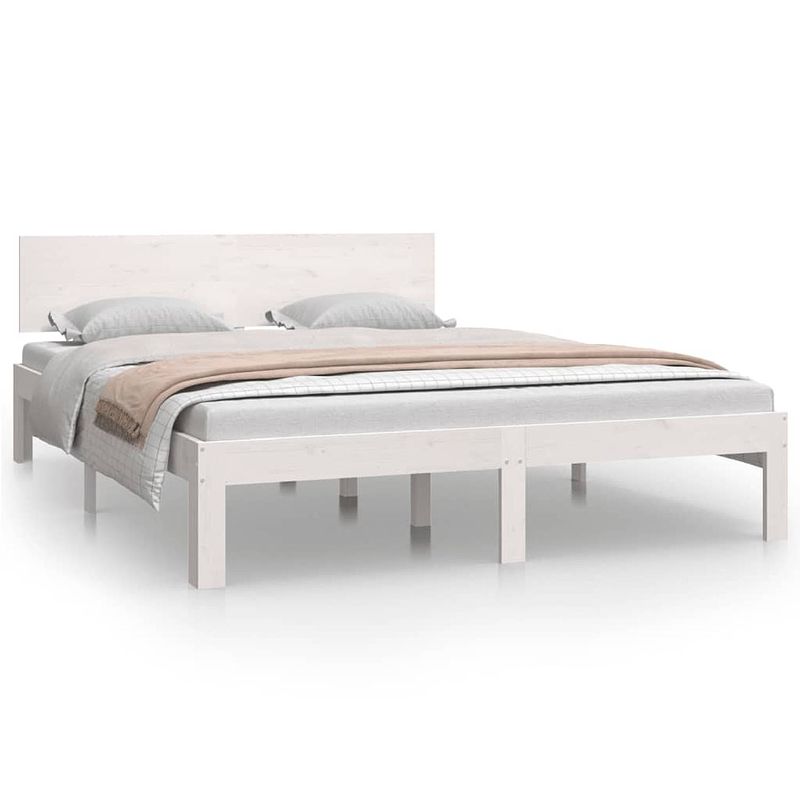 Foto van The living store bedframe - grenenhouten - bedden - 205.5 x 143.5 x 69.5 cm - wit