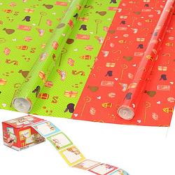 Foto van Sinterklaas inpakpapier/cadeaupapier 6x rollen en 50 naam stickers - cadeaupapier