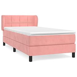 Foto van The living store bed roze fluweel - 203x103x78/88 cm - pocketvering matras - middelharde ondersteuning -