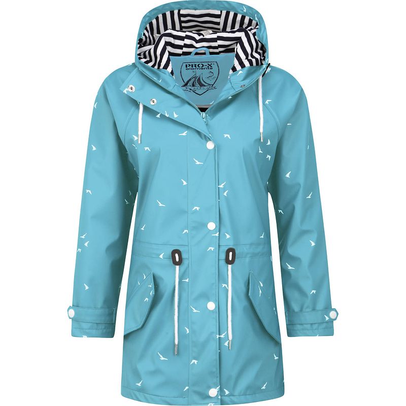 Foto van Pro-x elements regenjas dames met capuchon polyester/polyurethaan blauw mt 34