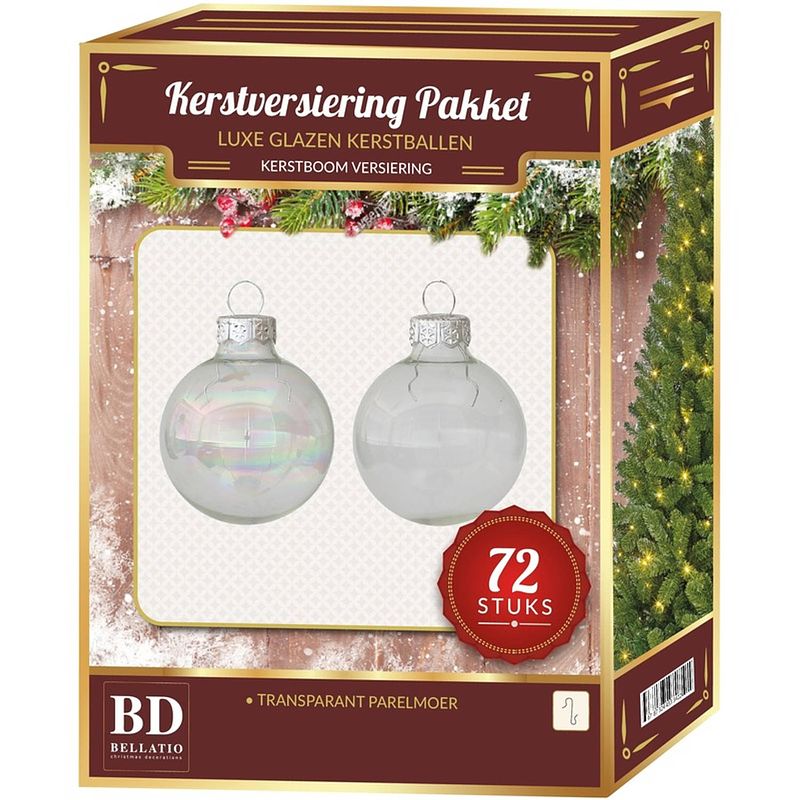 Foto van Glazen kerstballen set 72-delig transparant parelmoer - kerstbal