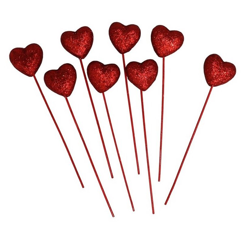 Foto van 16x decoratie glitter hartjes op stokje/prikker voor valentijn 23 cm - feestdecoratievoorwerp