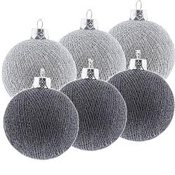 Foto van 6x zilver/grijze cotton balls kerstballen decoratie 6,5 cm - kerstbal