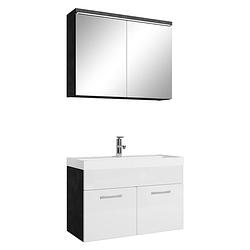 Foto van Badplaats badkamermeubel paso 02 80cm met spiegelkast - donker grijs met hoogglans wit