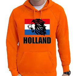 Foto van Oranje fan hoodie / sweater met capuchon holland met leeuw en vlag ek/ wk voor heren m - feesttruien