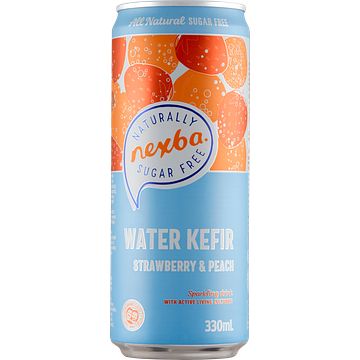 Foto van Nexba water kefir aardbei & perzik blik 330ml bij jumbo