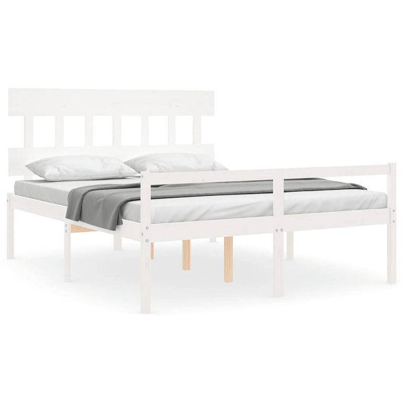 Foto van The living store bed grenenhout - massief - 205.5 x 155.5 x 81 cm - wit - 150 x 200 cm - montage vereist