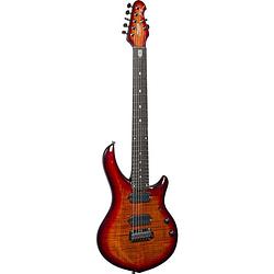 Foto van Sterling by music man maj270x john petrucci signature majesty flame maple tiger eye 7-snarige elektrische gitaar met deluxe gigbag