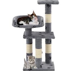 Foto van The living store kattenkrabpaal - 30 x 30 x 65 cm - grijs met potenprint